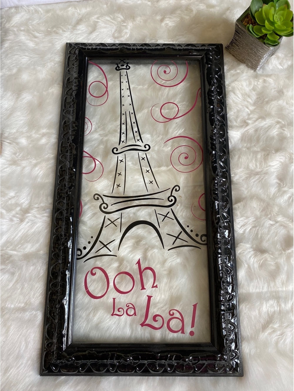 Decorative Black Framed Wall Mirror with Eiffel Tower Design